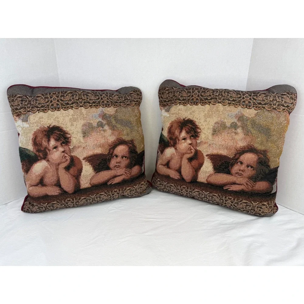 Vintage 90s Whimsical Whimsigoth Throw Pillows Butterfly Cherubs Angels Romantic